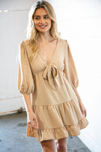 Load image into Gallery viewer, Beige Flow V Neck Knotted Babydoll Woven Dress