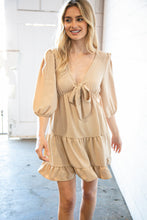 Load image into Gallery viewer, Beige Flow V Neck Knotted Babydoll Woven Dress
