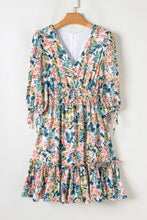Load image into Gallery viewer, Floral 3/4 Sleeve V-Neck High Waist Ruffle Dress