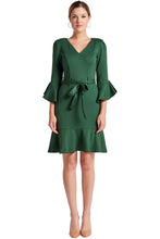 Load image into Gallery viewer, Tayte Dress - V-neck 3/4 sleeve dress with ruffle accents and self