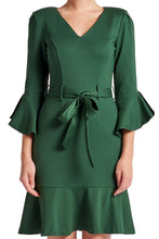 Load image into Gallery viewer, Tayte Dress - V-neck 3/4 sleeve dress with ruffle accents and self