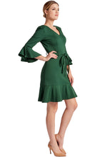 Load image into Gallery viewer, Tayte Dress - V-neck 3/4 sleeve dress with ruffle accents and self