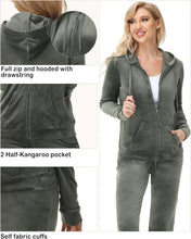 Load image into Gallery viewer, Womens Velour Sweatsuits Sets 2 Piece Tracksuits Outfits Full Zip Hoodie and Sweatpant Set Velvet Jogging Suit