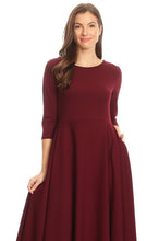 Load image into Gallery viewer, Plus Size Midi, A-Line Dress with 3/4 Sleeves and Pockets