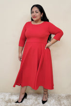 Load image into Gallery viewer, Plus Size Midi, A-Line Dress with 3/4 Sleeves and Pockets