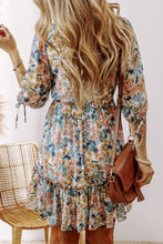 Load image into Gallery viewer, Floral 3/4 Sleeve V-Neck High Waist Ruffle Dress