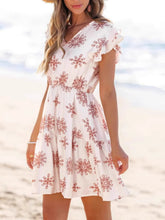 Load image into Gallery viewer, Ruffled Floral V-Neck Cap Sleeve Dress