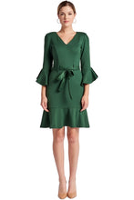 Load image into Gallery viewer, Tayte Dress - V-neck 3/4 sleeve dress with ruffle accents and self